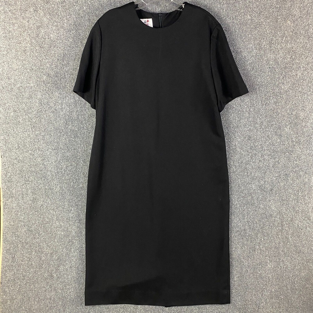 Caron Dress Women's Size 16 Sheath‎ Black Short Sleeve Vintage 100% Polyester